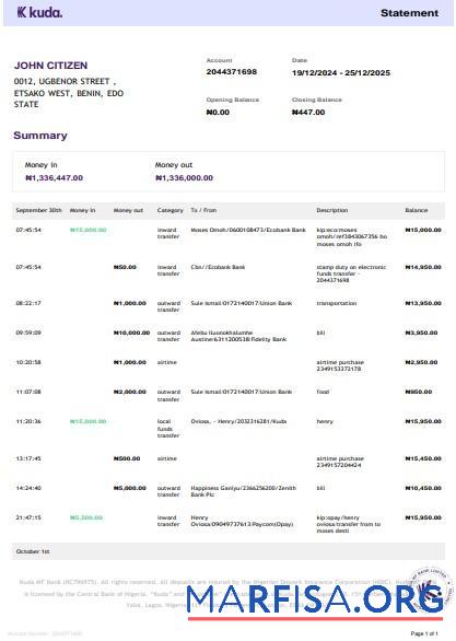 Printable United Kingdom Kuda bank statement 3 – 6 word real example